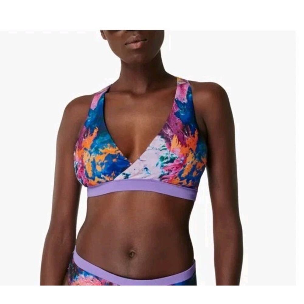 Sweaty Betty Coral Bikini Top Bathing Suit Fish Print Racerback UV 50+ Size XL